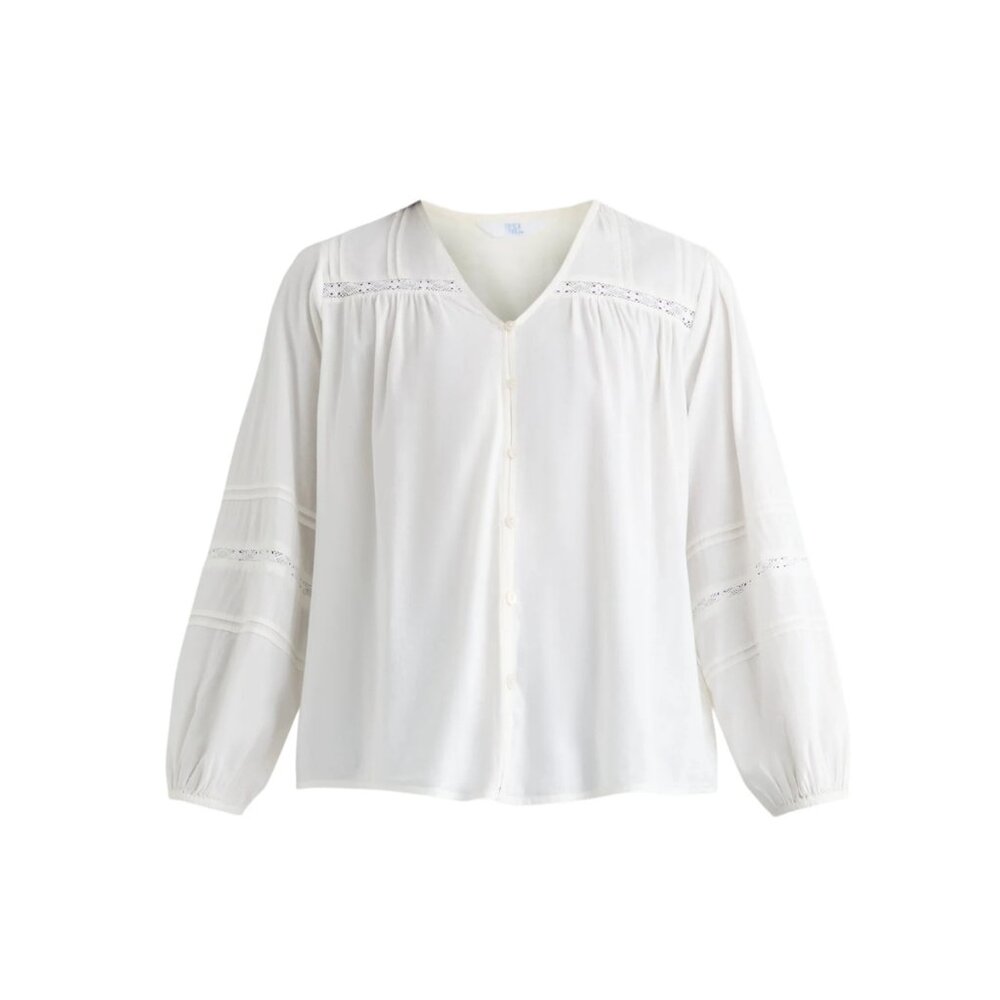 Lace Inset Blouse, White - Picture 5 of 6